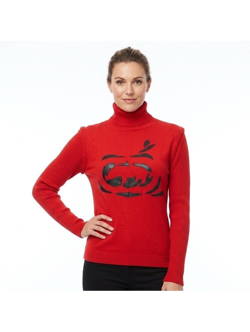 Ecko Red Women Turtleneck Sweater Open Back Cutout Red Graphic Size L Y2K Top